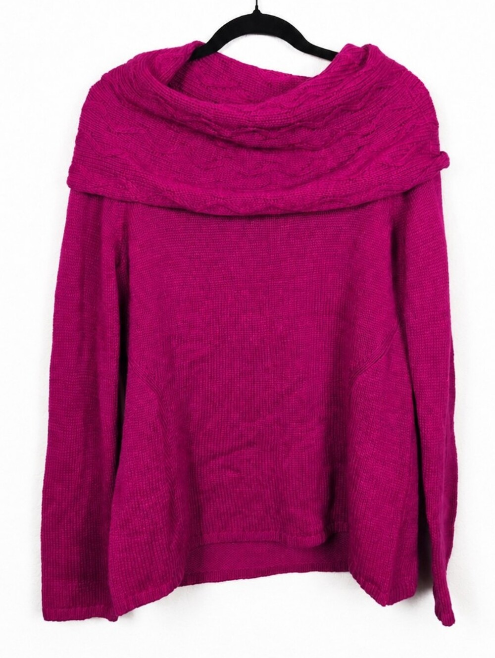 NWT Chico's Kiley Texture Neck Cowl Sweater Magenta Pink Wool Blend Size 2 Large